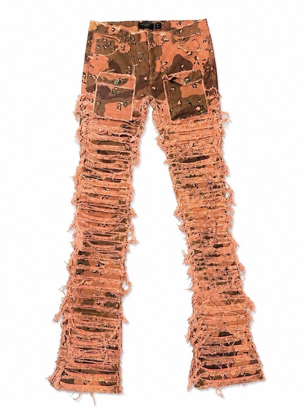 Majestik Men’s Distressed Pink Camo Flare Jeans Size 40